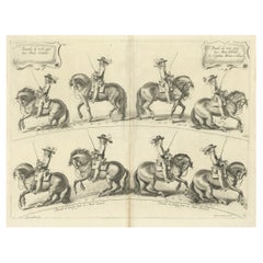 Impression ancienne originale d'une nouvelle façon de habiller ou d'éduquer les chevaux, vers 1740