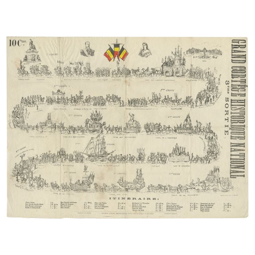 Impression ancienne d'origine d'une parade à Bruxelles, Belgique, vers 1880 en vente