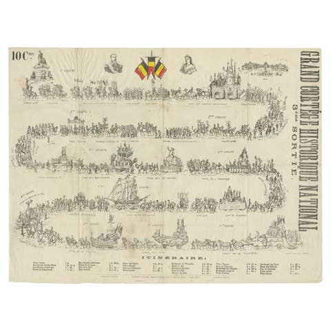Original Antique Print of a Parade in Brussels, Belgium, c.1880