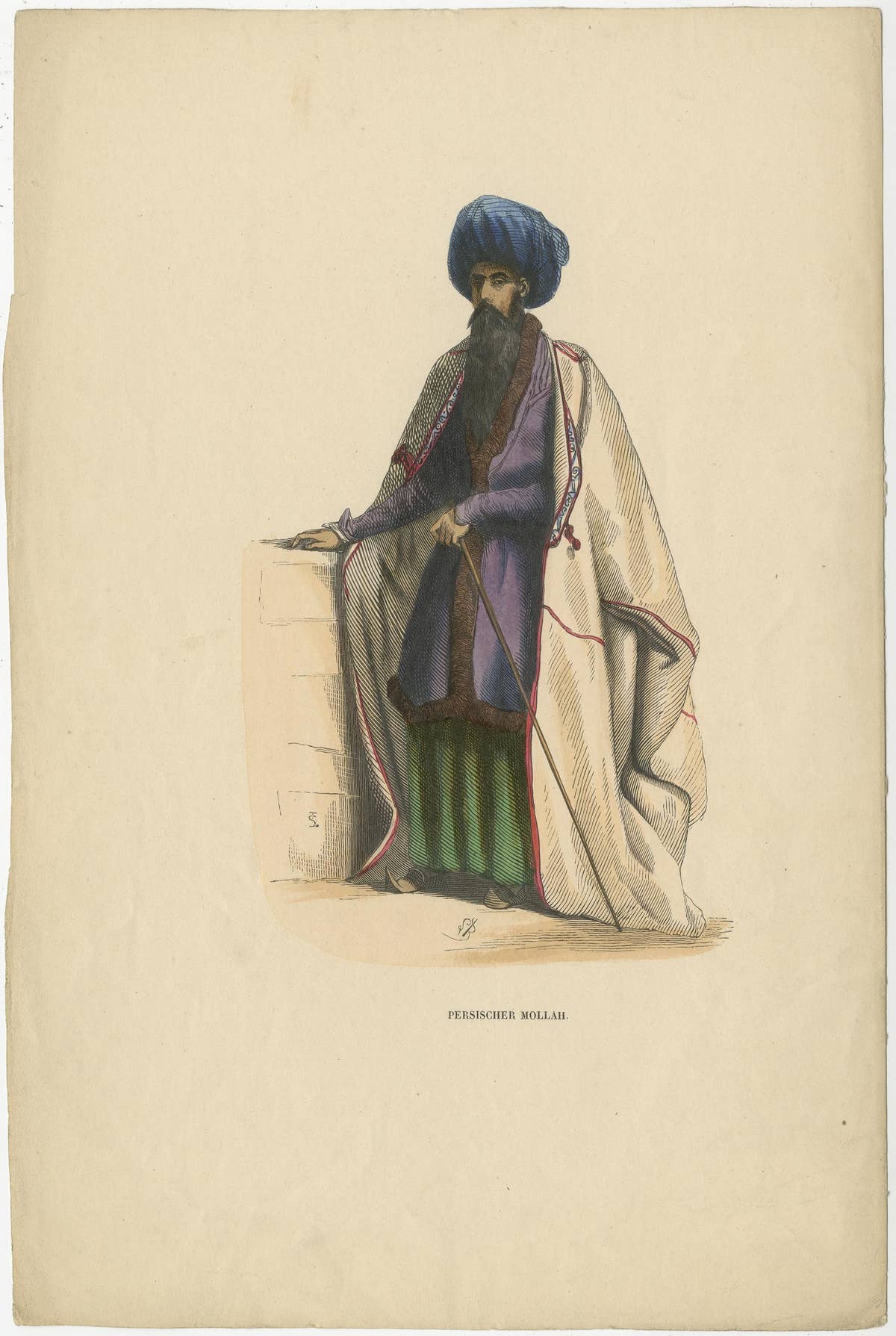Original Antique Print of a Persian Priest, ca.1845