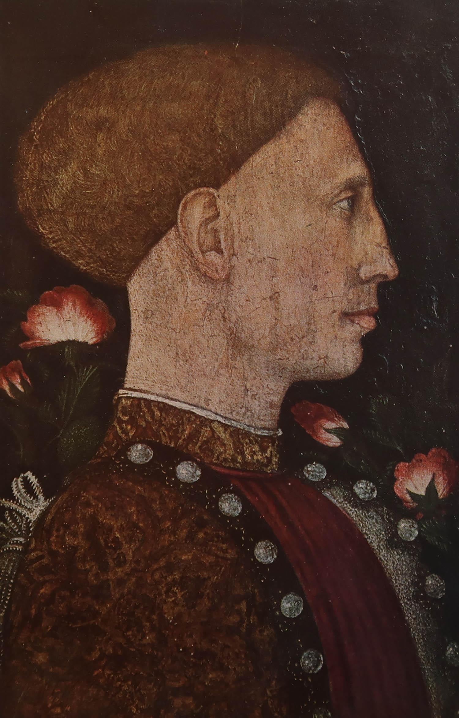Grande image d'un portrait de Leonello D'Este

Après Pisanello

Chromo-lithographie 

Publié par The Connoisseur, C.C.

Non encadré.