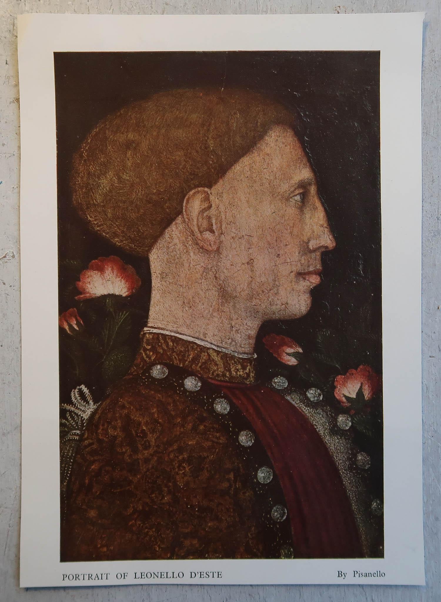 Anglais Impression ancienne originale d'un portrait de gentleman d'après Pisanello. C.1900 en vente