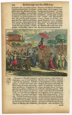 Original antiker Originaldruck einer Monk-Prozession in Ceylon (Sri Lanka), 1672