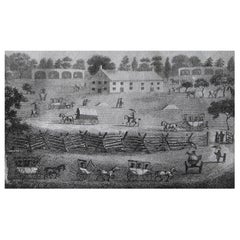 Gravure ancienne originale d'une réunion de quakers, vers 1810