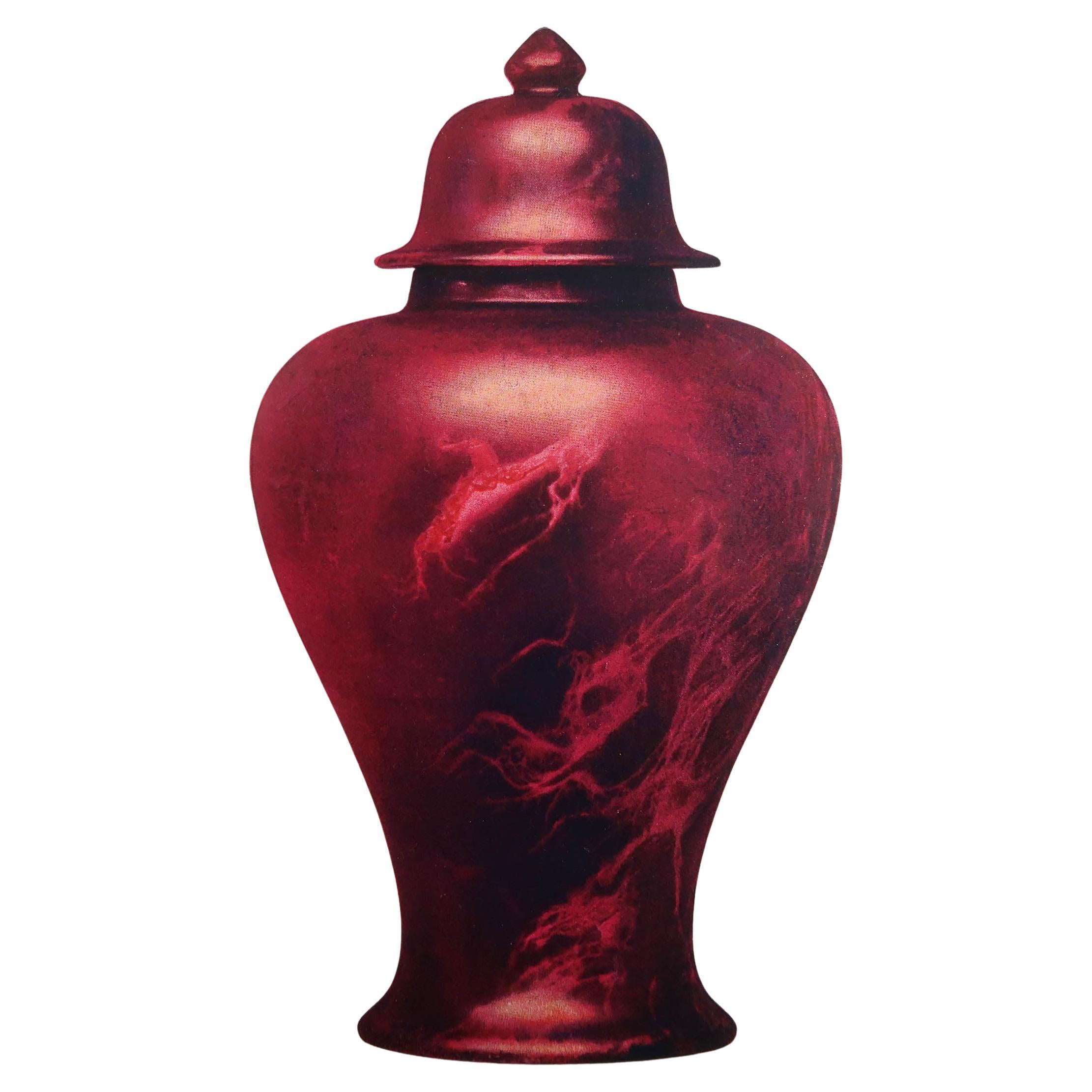 Impression originale et ancienne d'un vase à flambe de rose, vers 1900