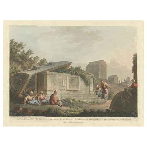 Original Antique Print of a Sarcophagus at Caccamo, circa 1803