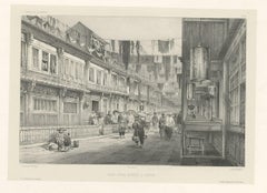 Original Antique Print of a Street in Guangzhou, China, ca.1850