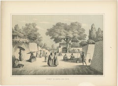 Original Antique Print of a Street Scene in Naha, Okinawa in Japan, 1856