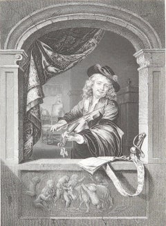 Original Antique Print of A " Violin Player " After Gerrit Dou. C.1850