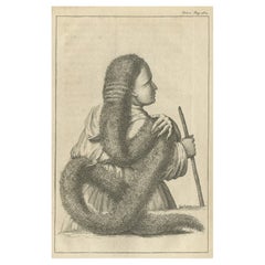 Original Antique Print of a Woman with Hair in a Polish Plait, 1734