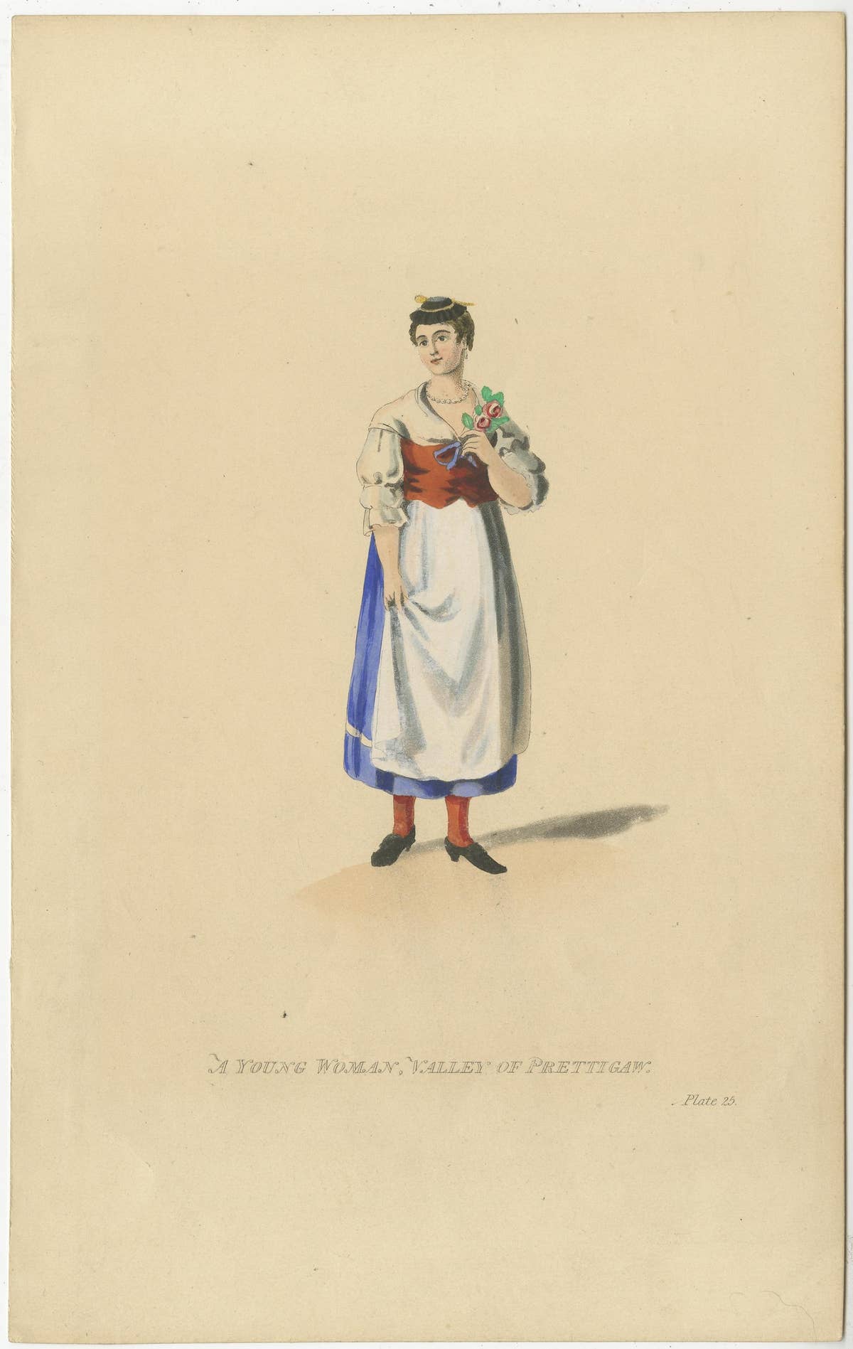 Original Antique Print of a Young Woman from Prättigau, Switzerland, ca.1815