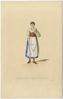 Original Antique Print of a Young Woman from Prättigau, Switzerland, ca.1815