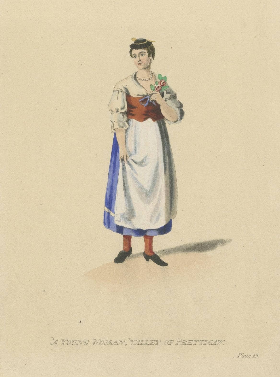 Original Antique Print of a Young Woman from Prättigau, Switzerland, ca.1815