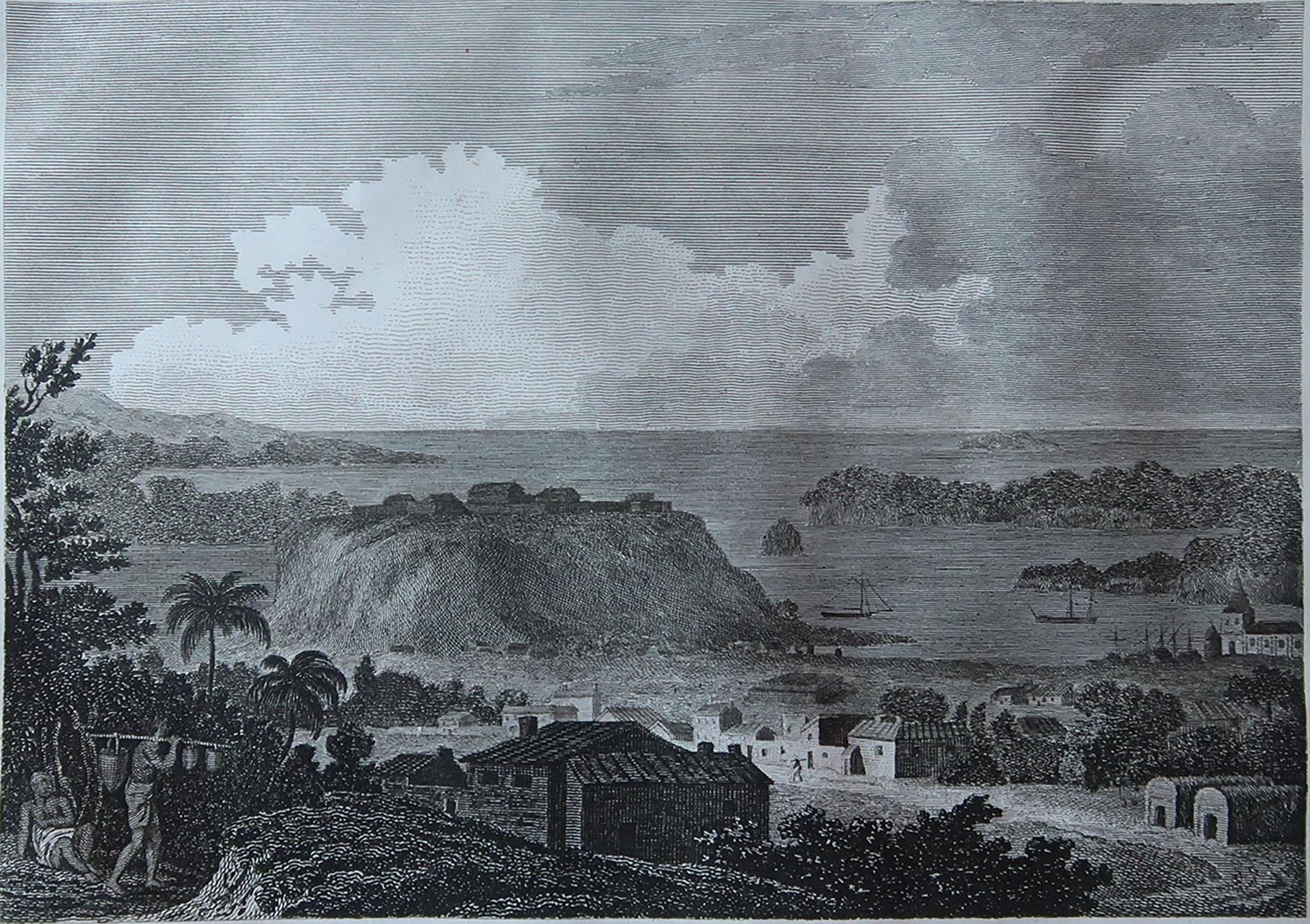 Great image of Acapulco.

Copper-plate engraving.

Dated 1805.

Published by Brightly & Co.

Unframed.