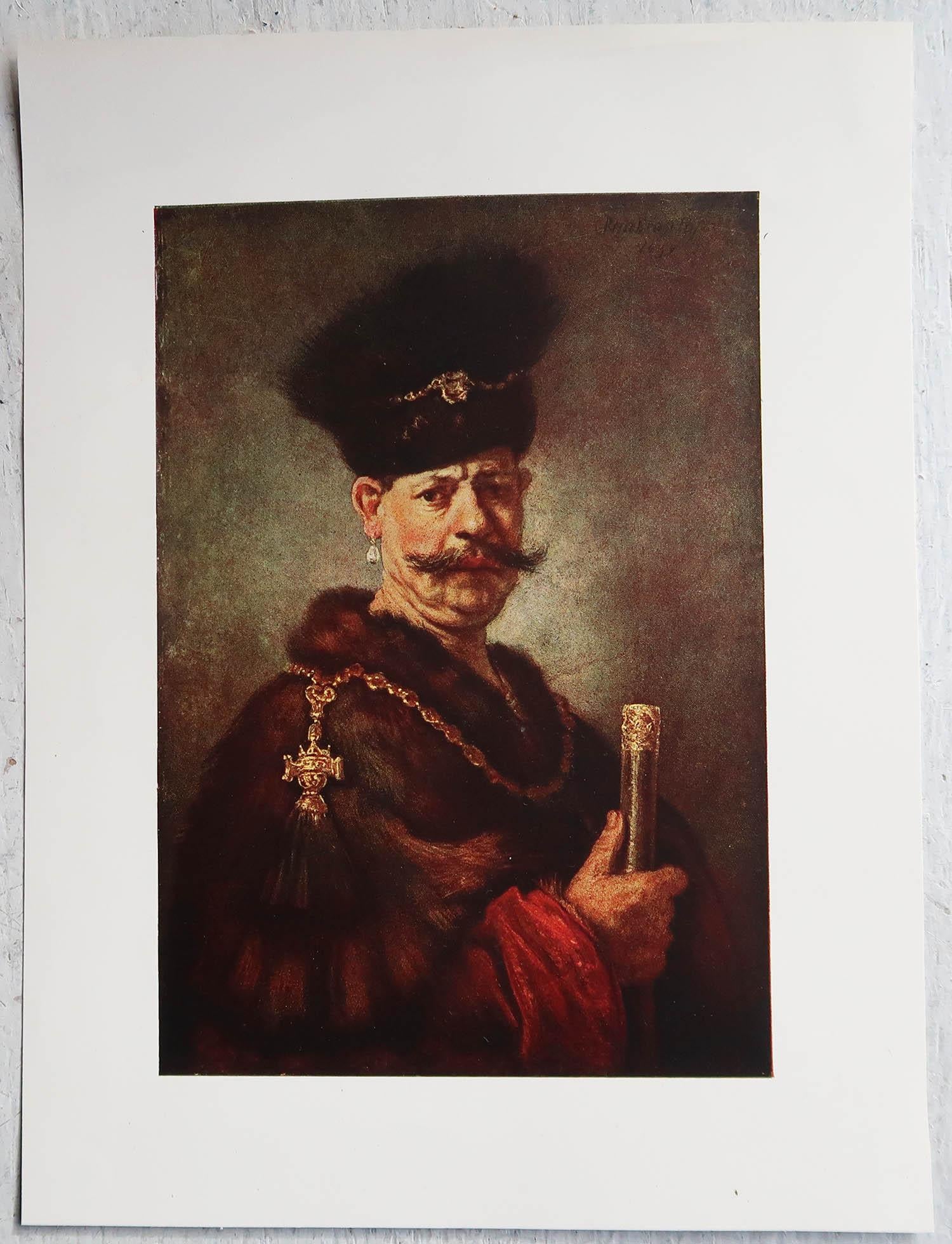 Renaissance Original Antique Print After Rembrandt, Portrait of a Gentleman, circa 1900 For Sale