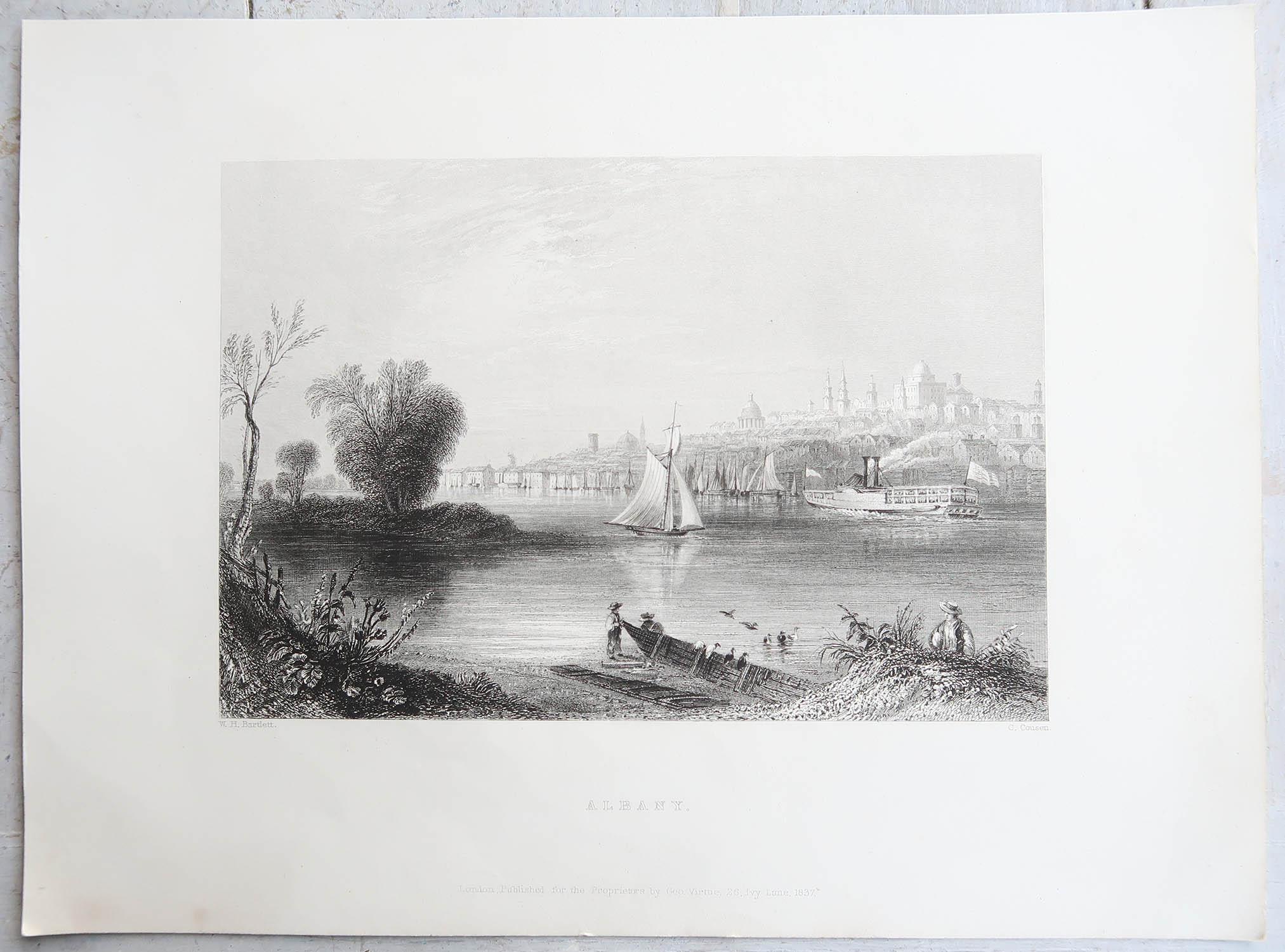 Grabado original antiguo de Albany, Nueva York. 1837 Inglés en venta