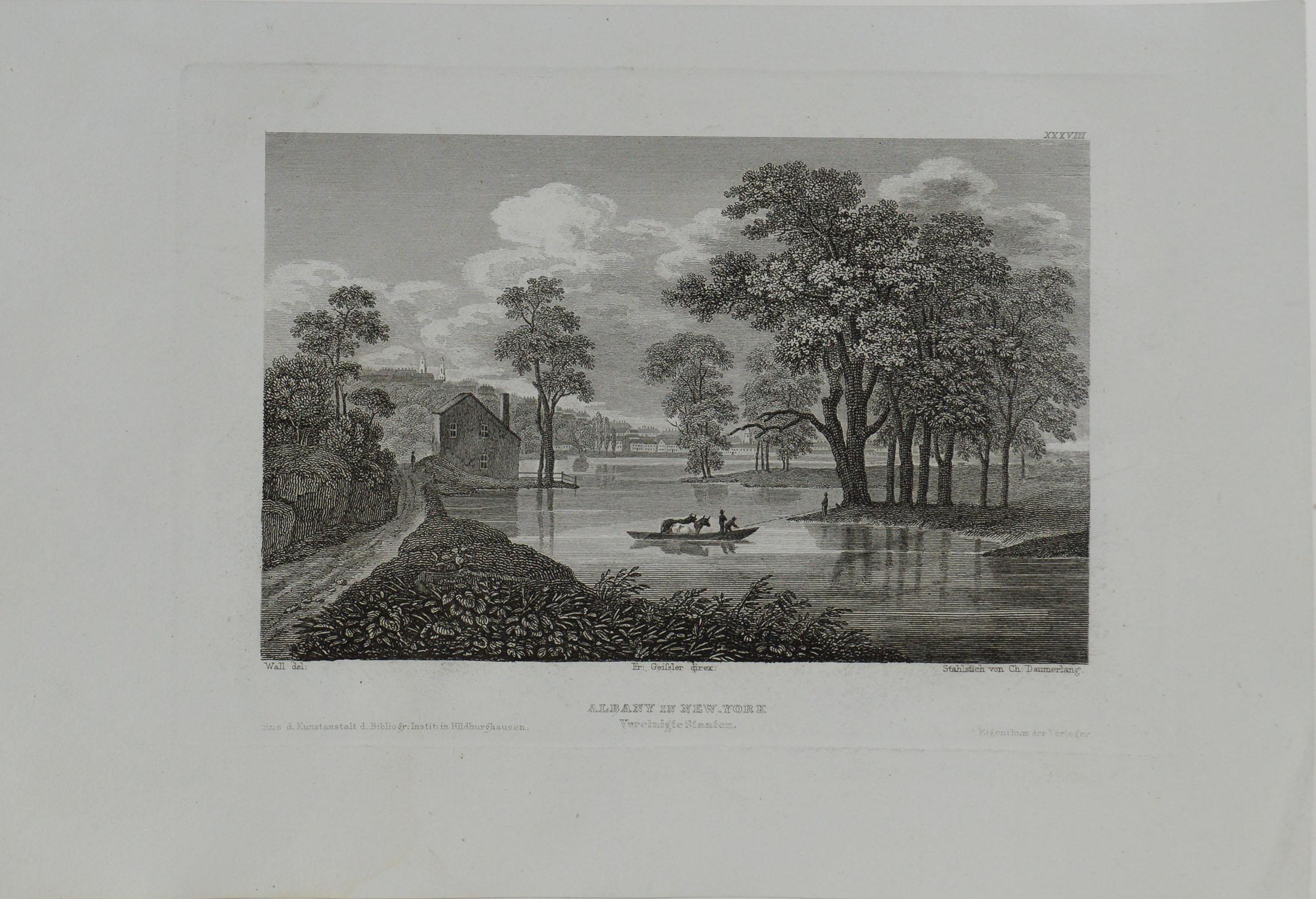 Great print of Albany, New York

Steel engraving by Daumerlang after Wall

Published circa 1840

Unframed.
 