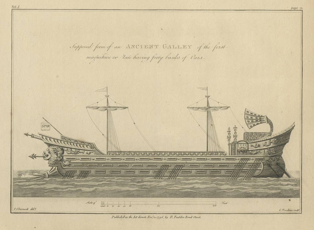 Original Antique Print of an Ancient Galley, 1802
