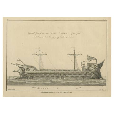 Original Antique Print of an Ancient Galley, 1802
