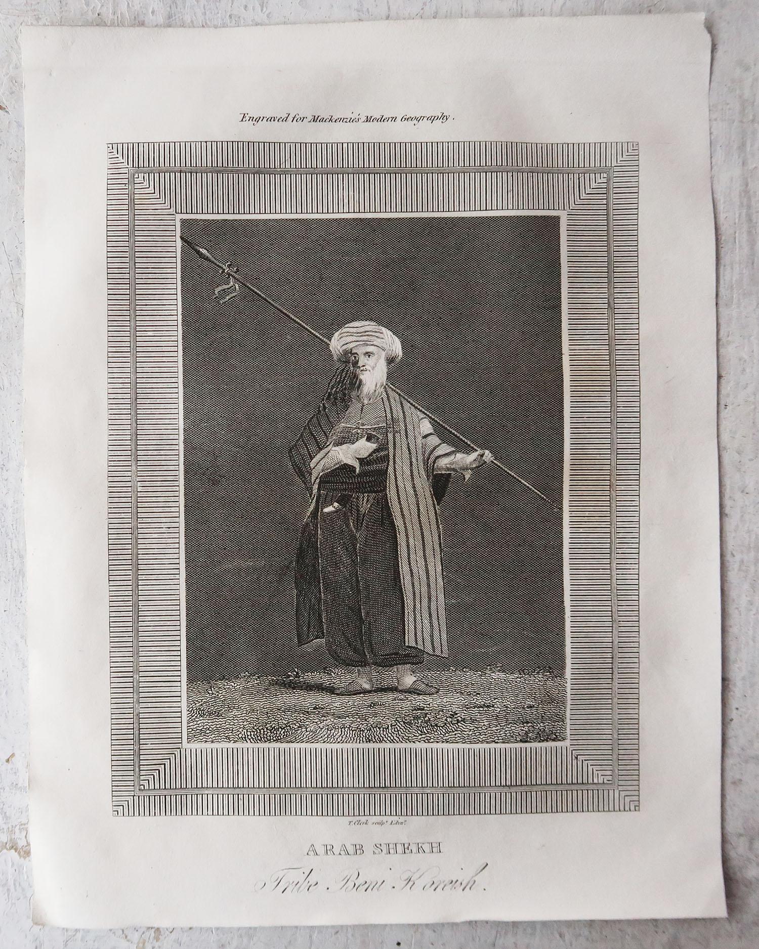 English Original Antique Print of An Arab Sheikh, 1817 For Sale