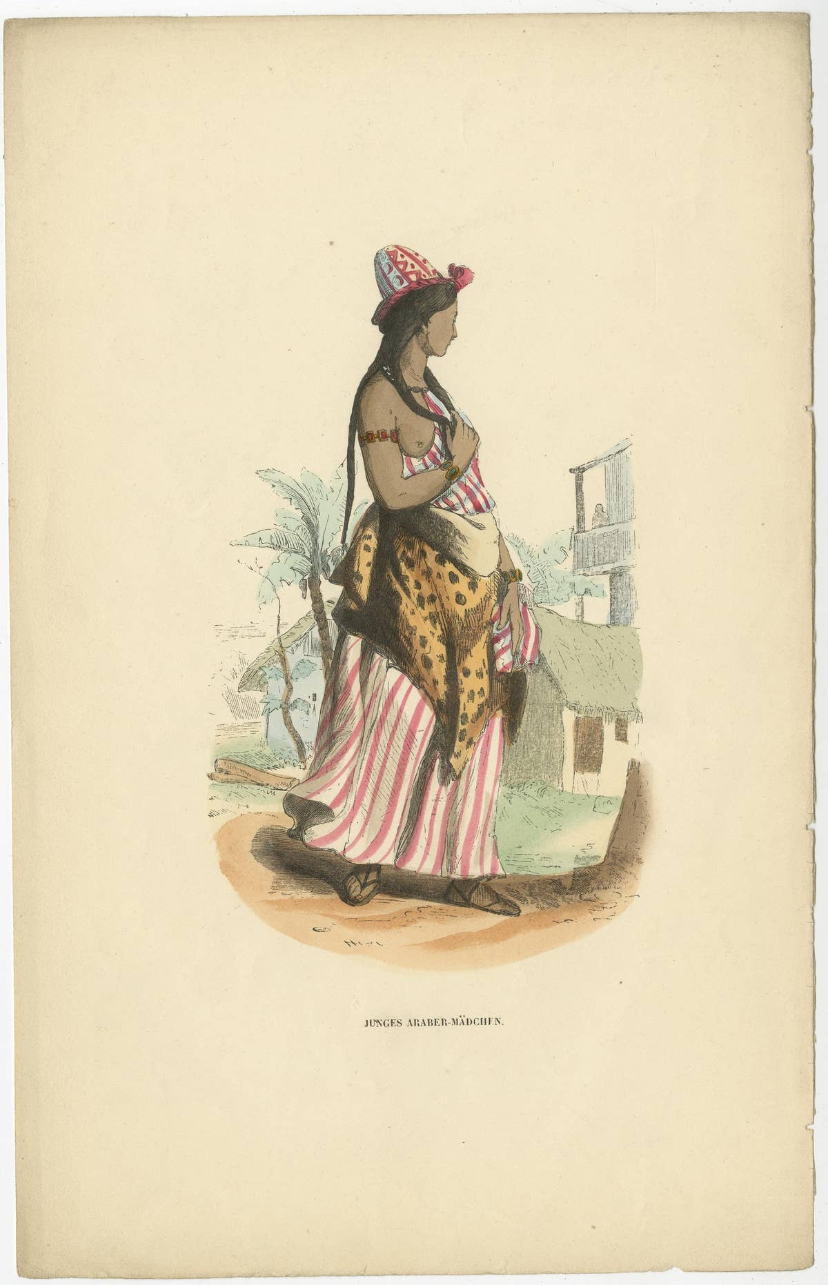 Original Antique Print of an Arabian Girl, ca.1845