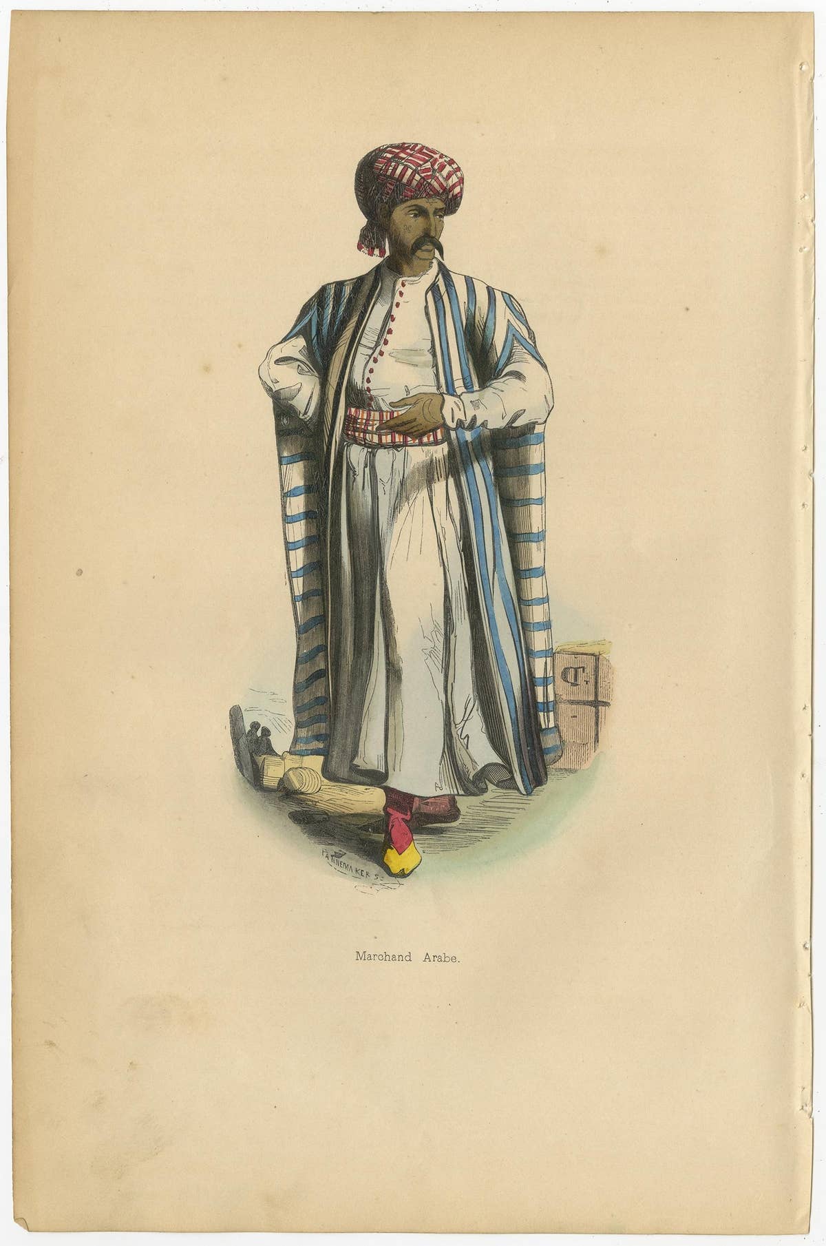 Original Antique Print of an Arabian Merchant, 1843