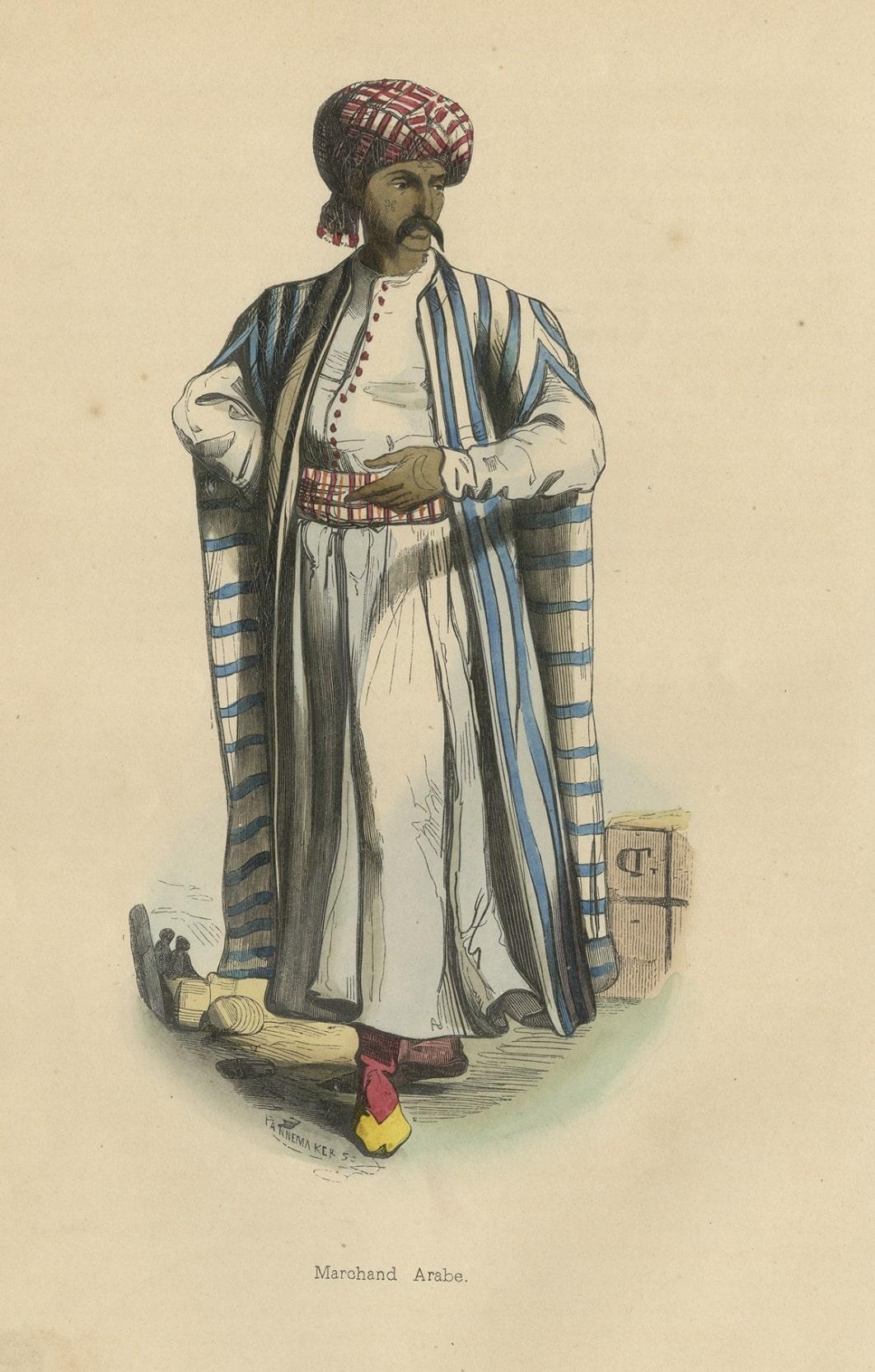 Original Antique Print of an Arabian Merchant, 1843 In Good Condition For Sale In Langweer, NL