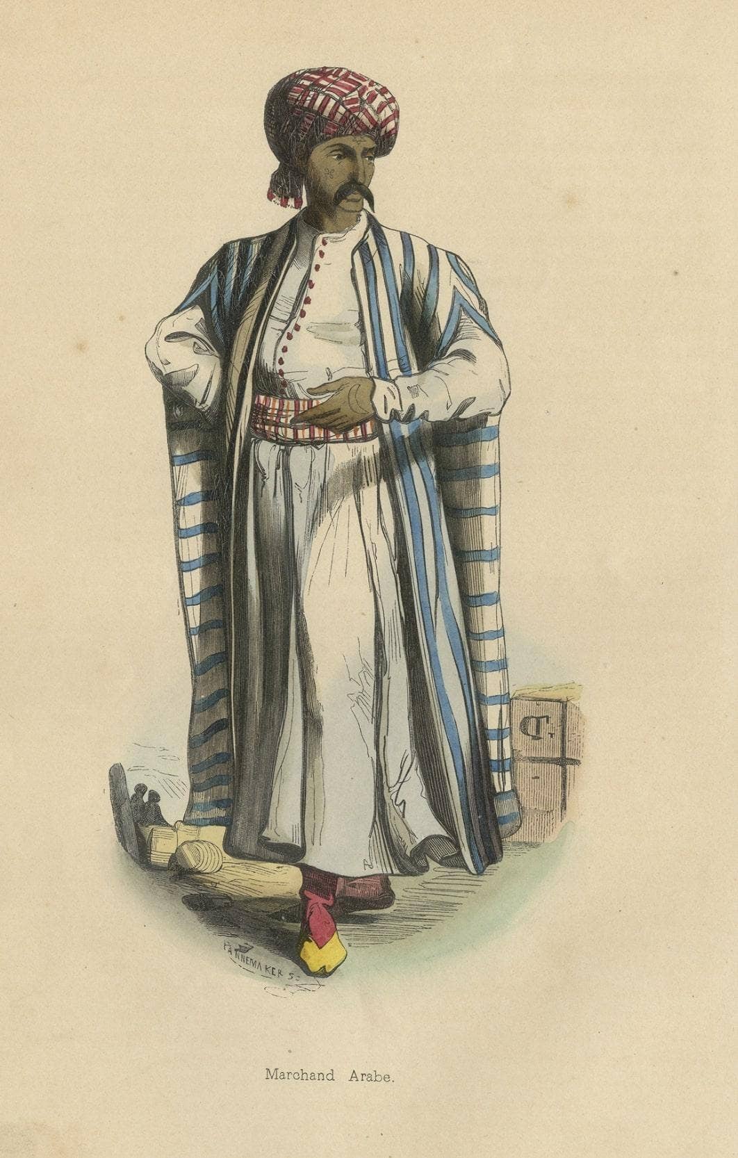 Original Antique Print of an Arabian Merchant, 1843