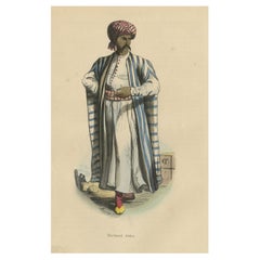 Originaler antiker Druck eines arabischen Kaufmanns, 1843