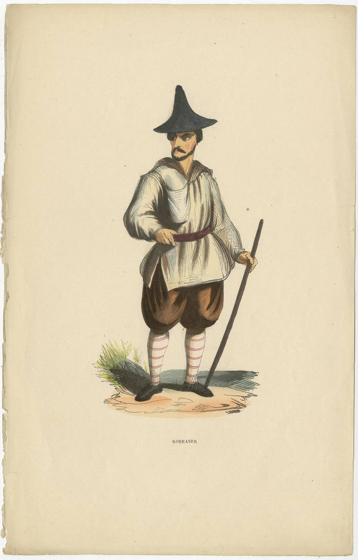 Original Antique Print of an Inhabitant of Korea, ca.1845