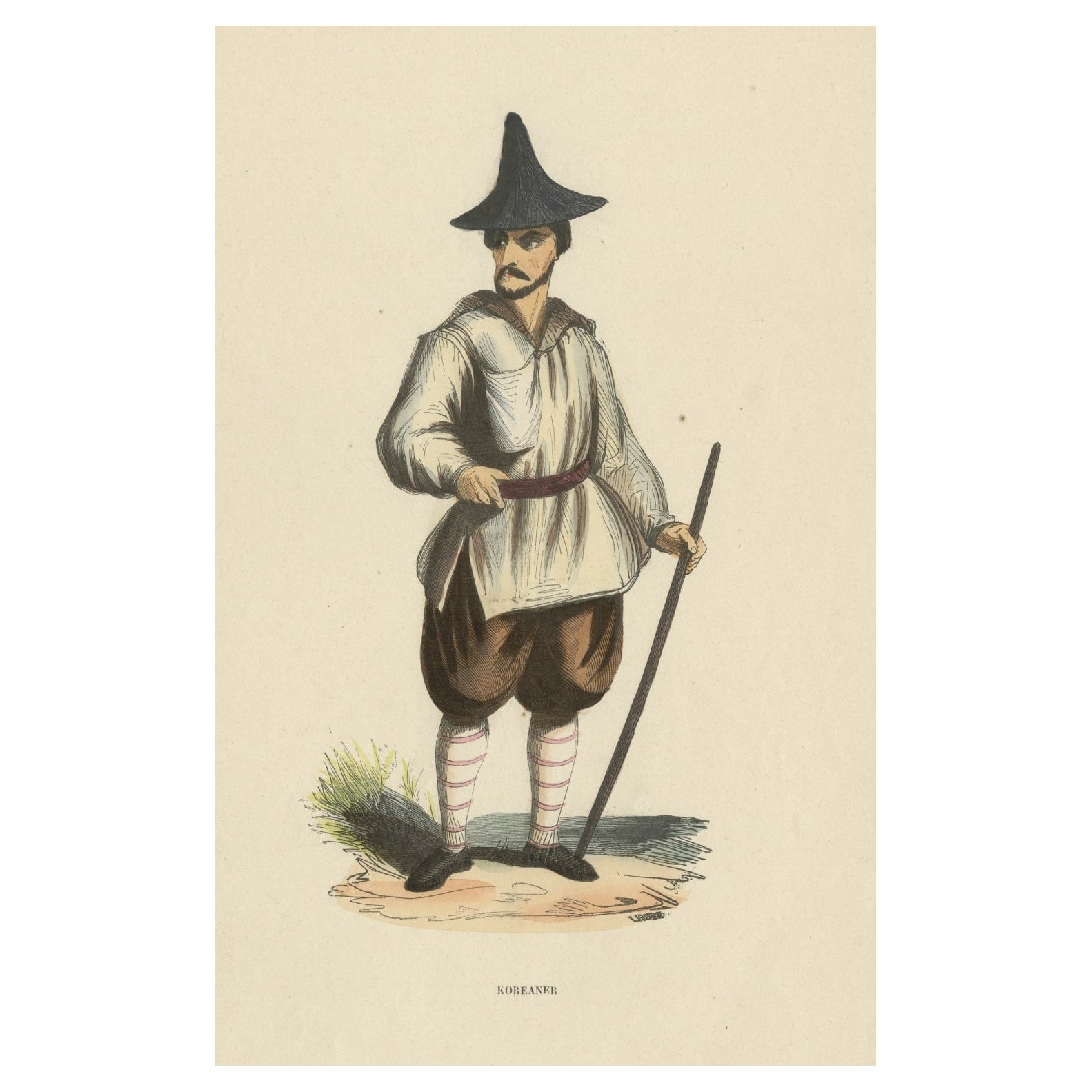 Impression ancienne d'origine d'un habitants de Corée, vers 1845