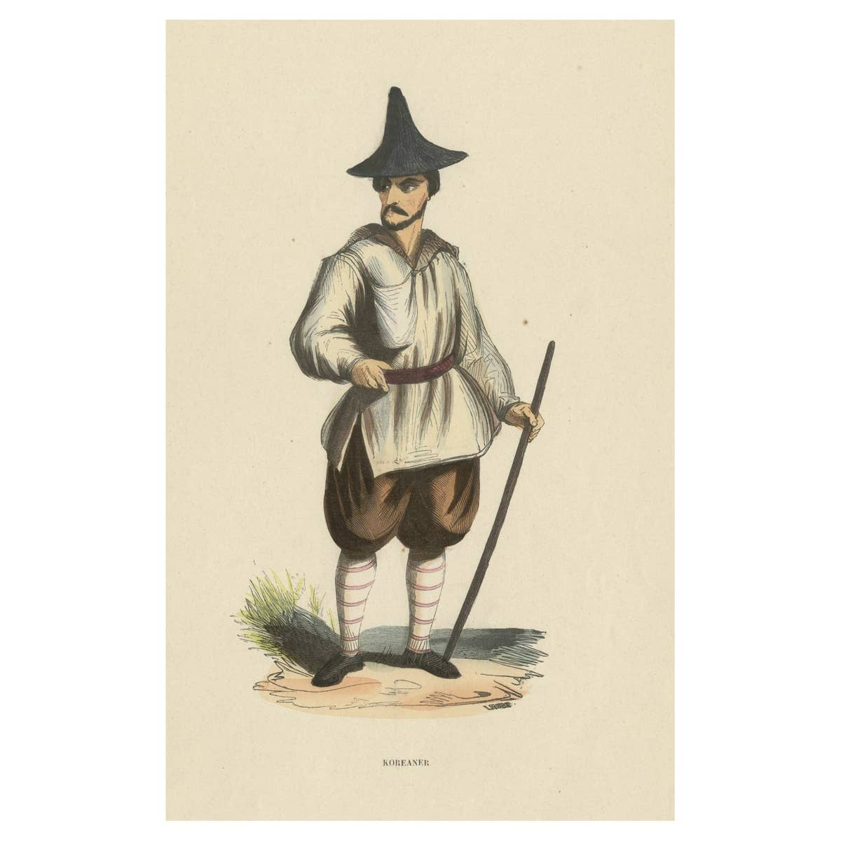 Original Antique Print of an Inhabitant of Korea, ca.1845