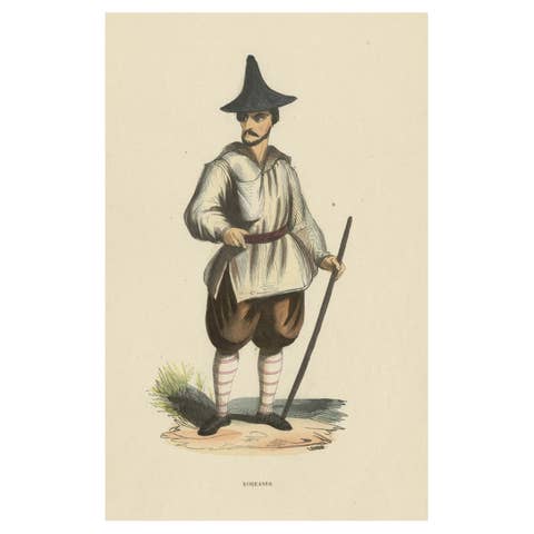 Original Antique Print of an Inhabitant of Korea, ca.1845