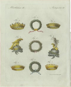 Original Antique Print of Ancient Crowns and Laurel Wreaths by Bertuch, c. 1800