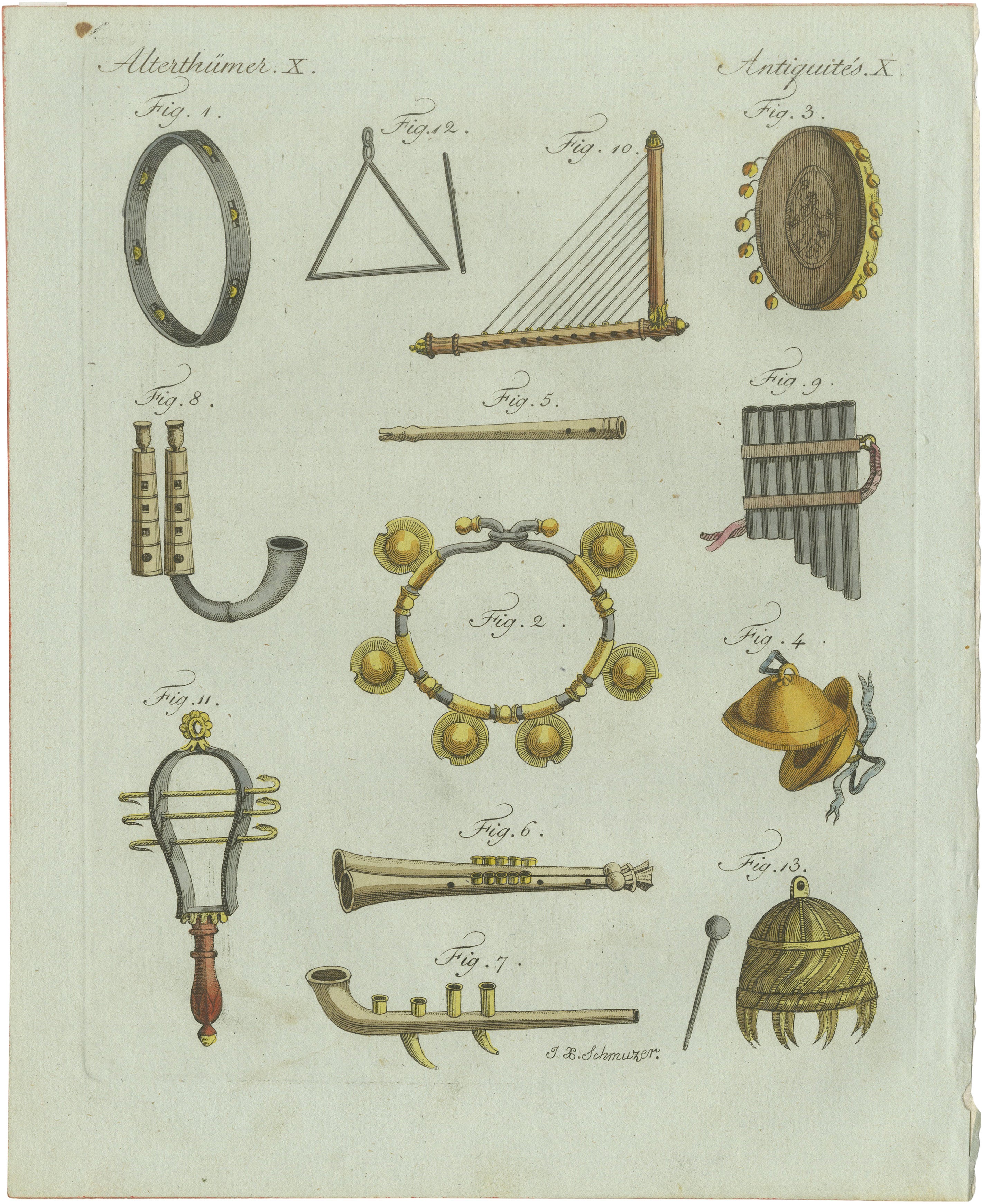 Original Antique Print of Ancient Greek and Roman Musical Instruments, 1802