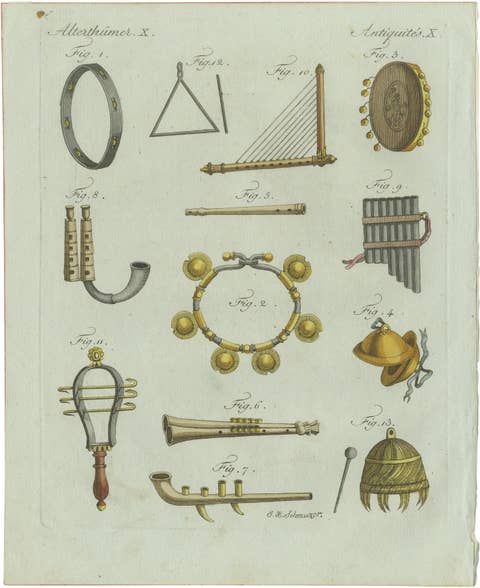 Original Antique Print of Ancient Greek and Roman Musical Instruments, 1802