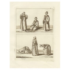 Original Antiker antiker Druck arabischer Männer und Frauen im Gebet nach Mekka, 1827