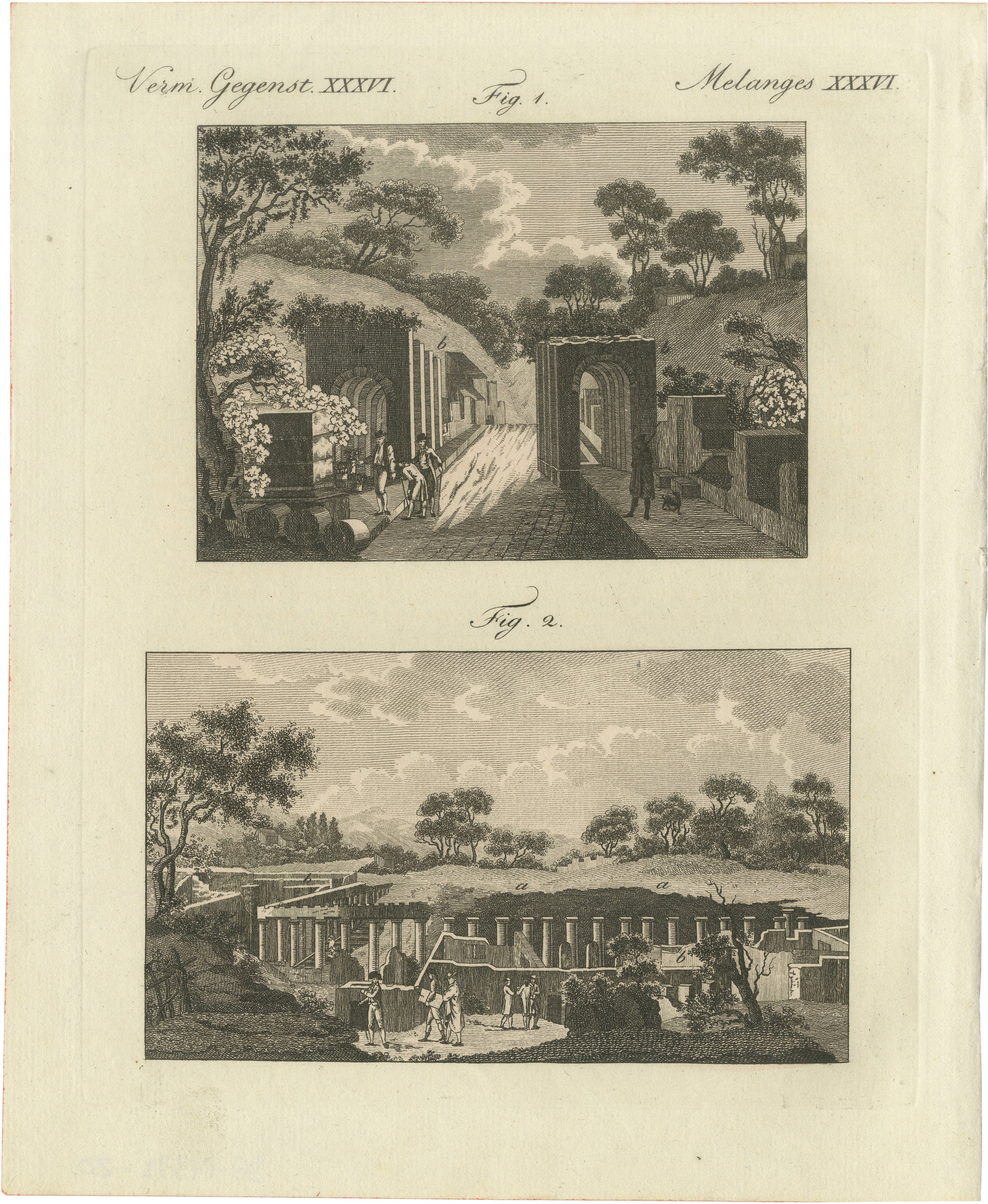 Original Antique Print of Archaeological Excavations by Bertuch, c. 1800 For Sale