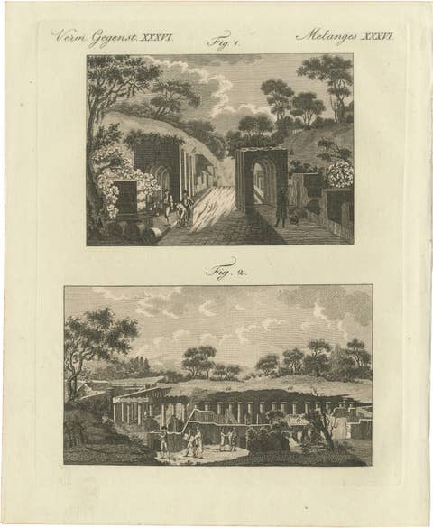 Original Antique Print of Archaeological Excavations by Bertuch, c. 1800