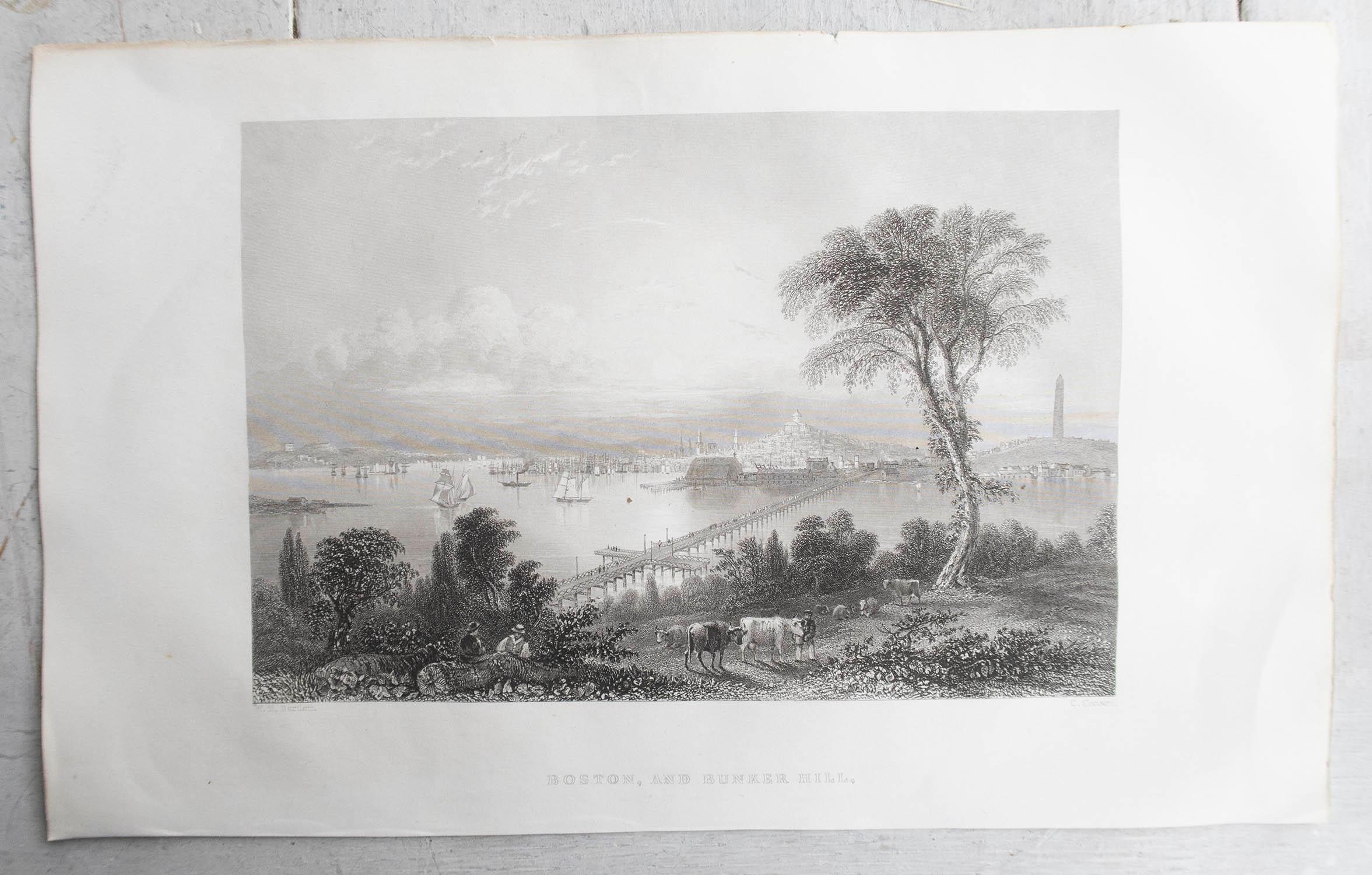 Altro Stampa antica originale di Boston, Massachusetts, 1850 circa in vendita