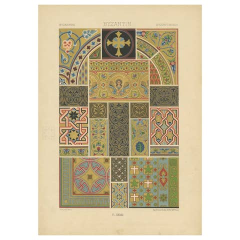 Original Antique Print of Byzantine Decorative Art, 1869