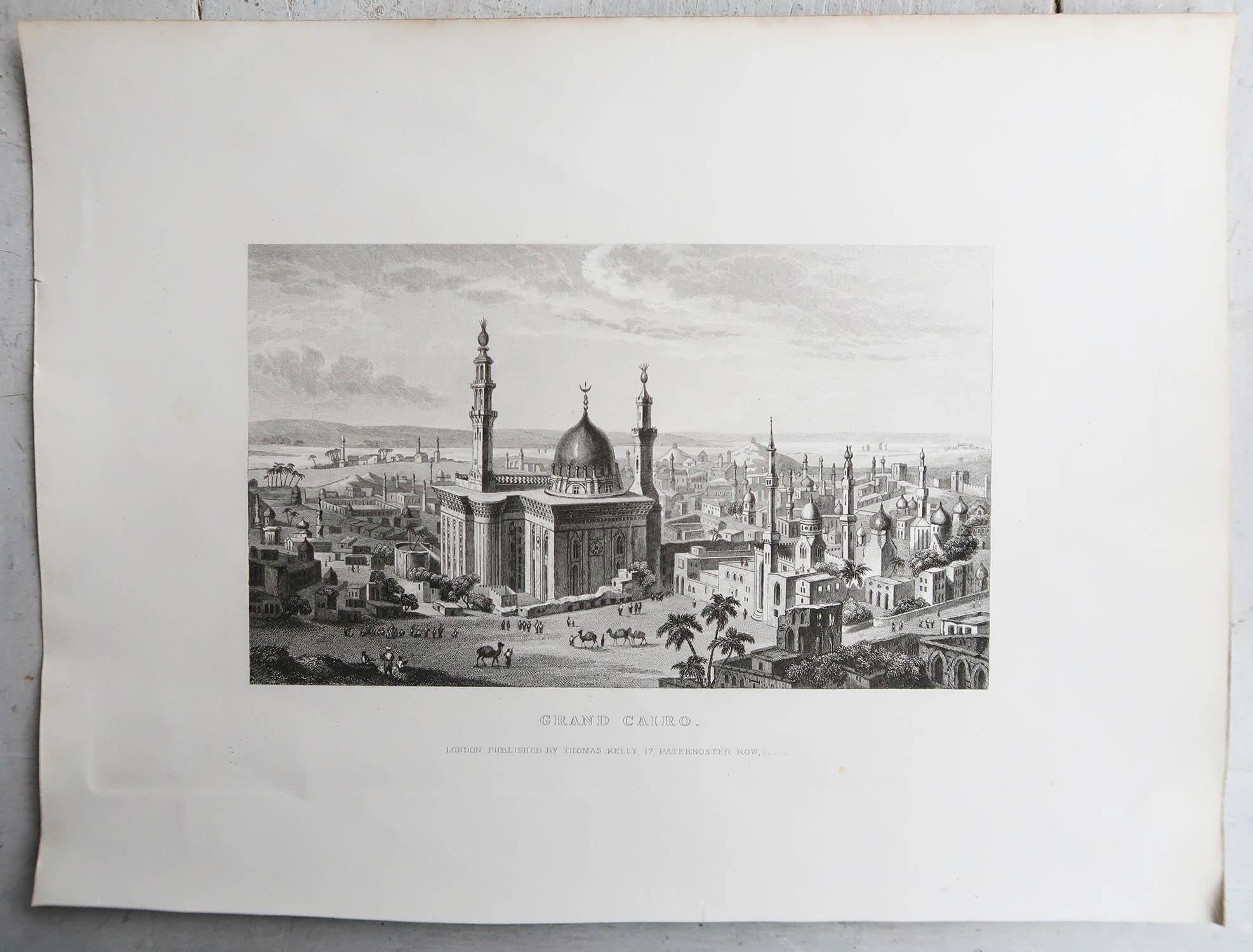 English Original Antique Print of Cairo, Egypt, circa 1840 For Sale