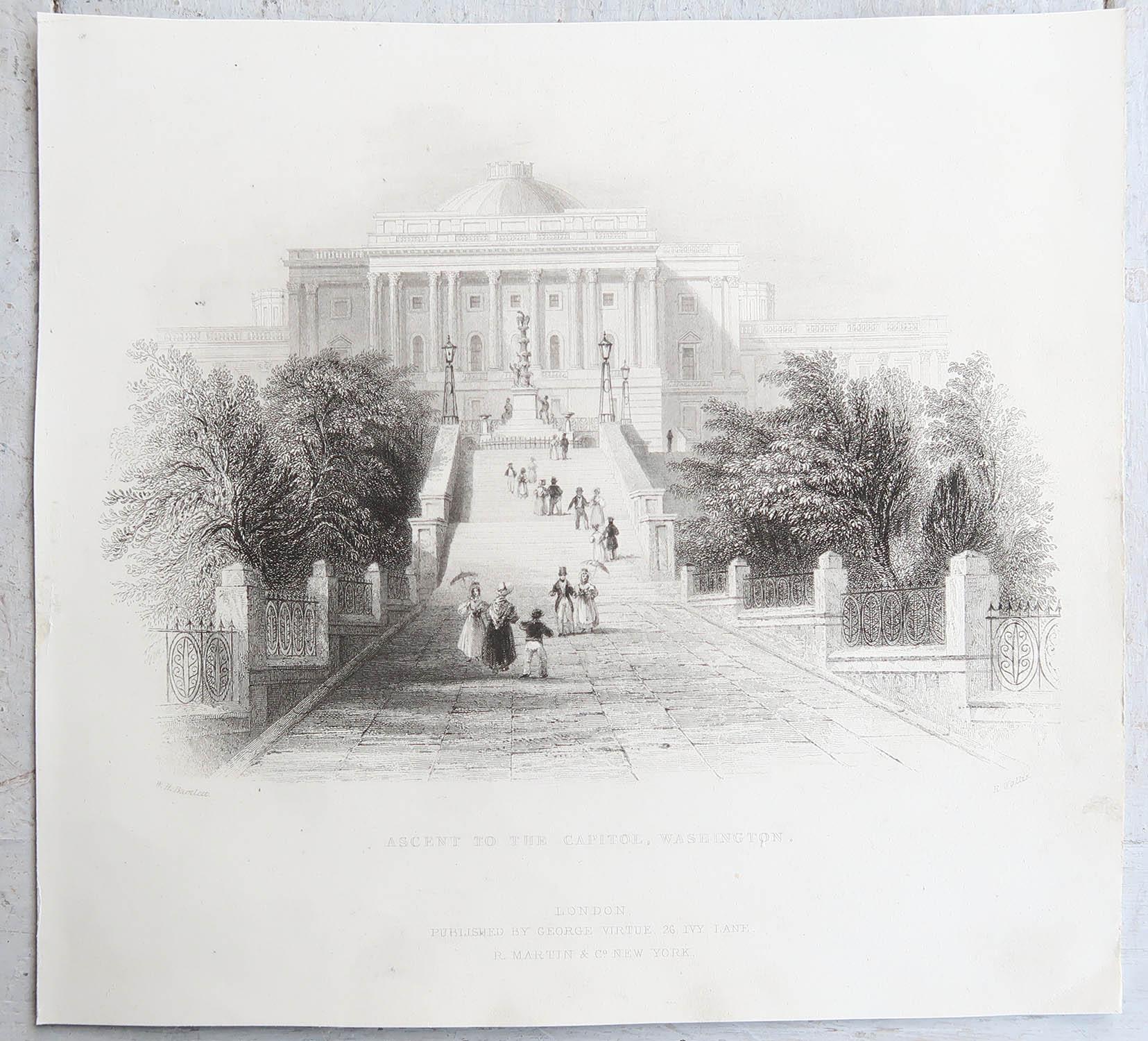 Other Original Antique Print of Capitol Hill, Washington DC. 1837 For Sale