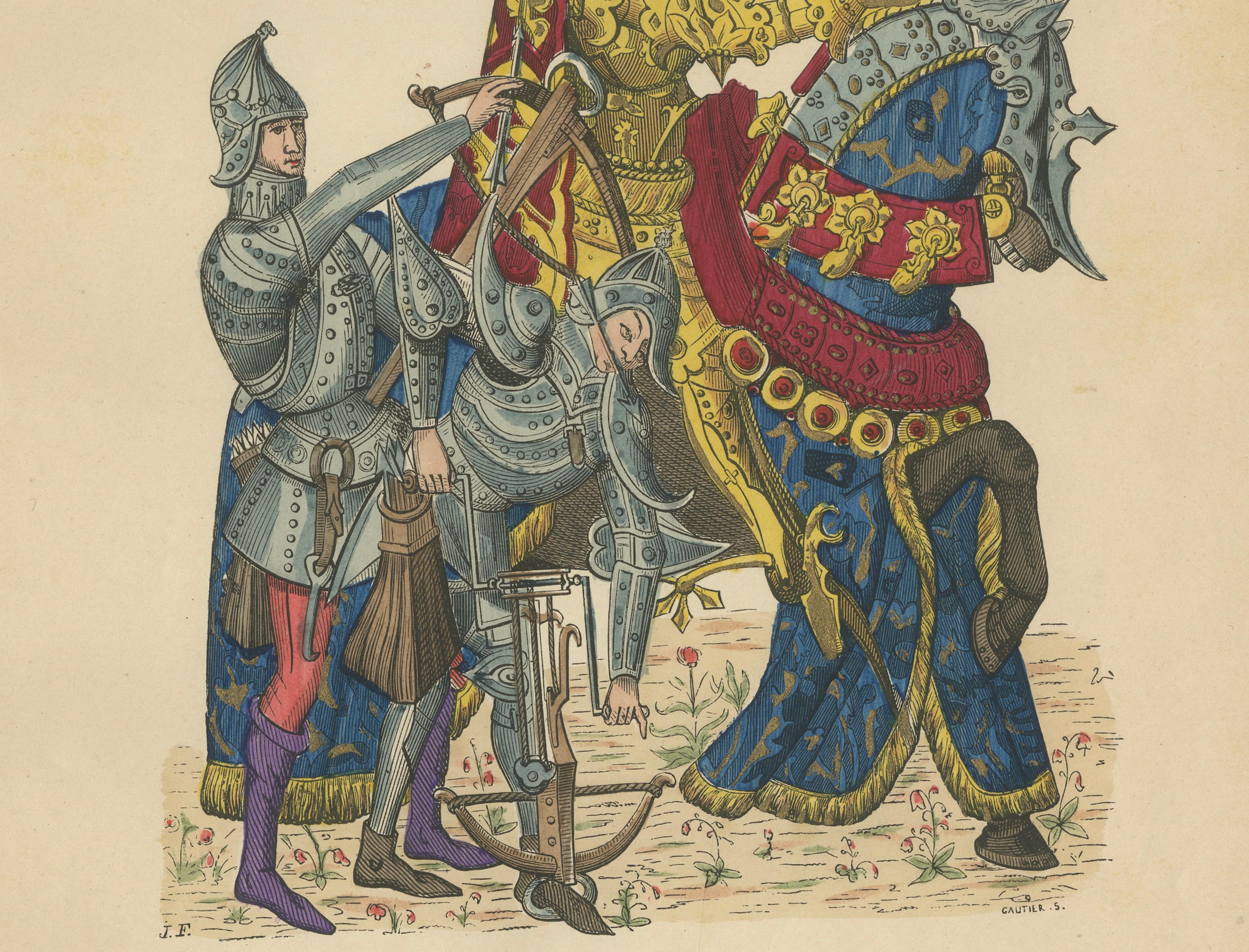 Original Antique Print of Charles VII in Ceremonial Armour - F. Roy, circa 1860