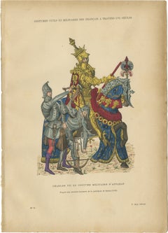 Original Antique Print of Charles VII in Ceremonial Armour - F. Roy, circa 1860