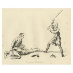 Original Antique Print of Chinese Punishment with Bamboo, 1859