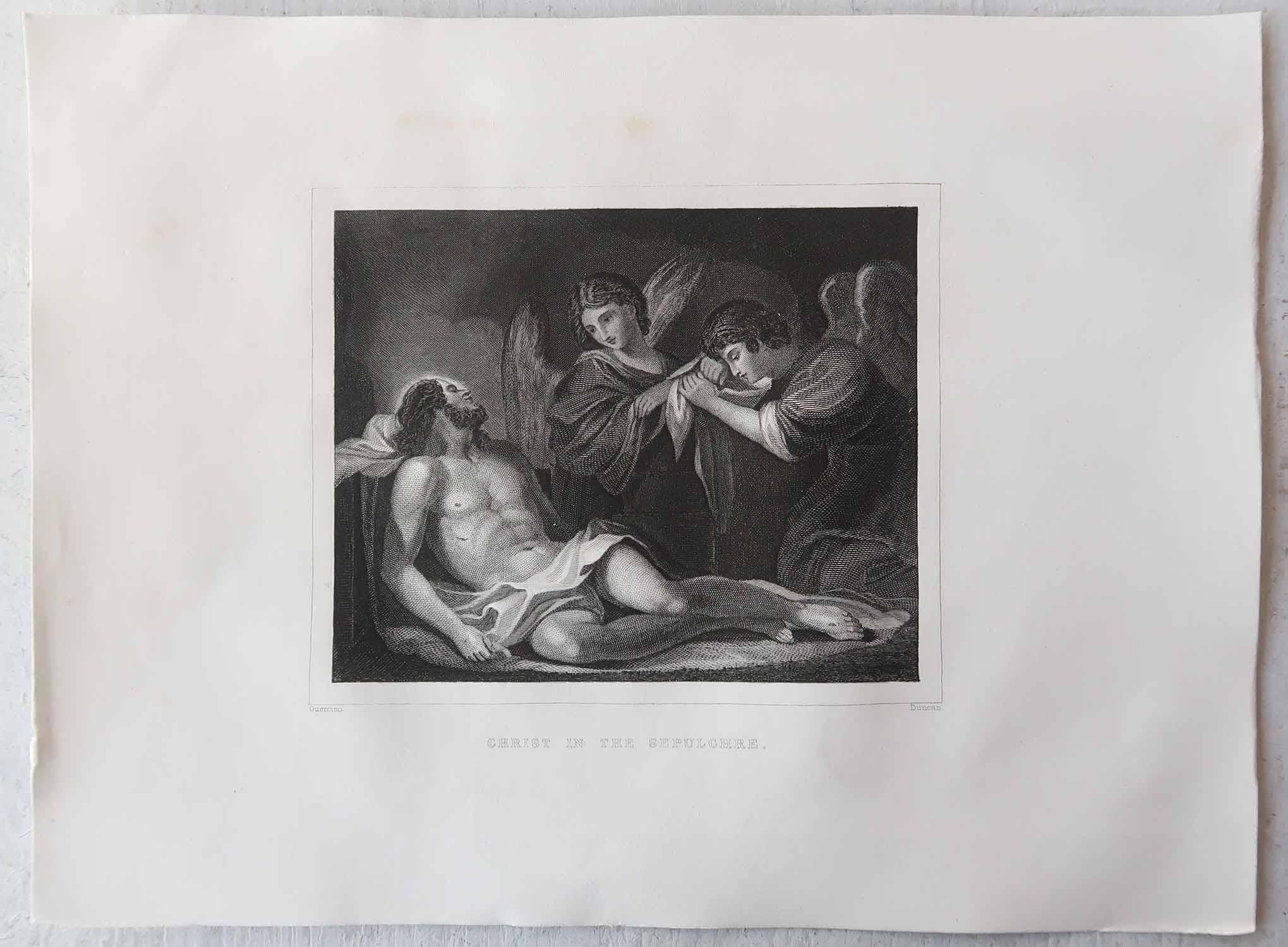 Inglese Stampa antica originale di Cristo nel Sepolcro dopo Guercino . C.1850 in vendita