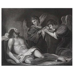 Stampa antica originale di Cristo nel Sepolcro dopo Guercino . C.1850