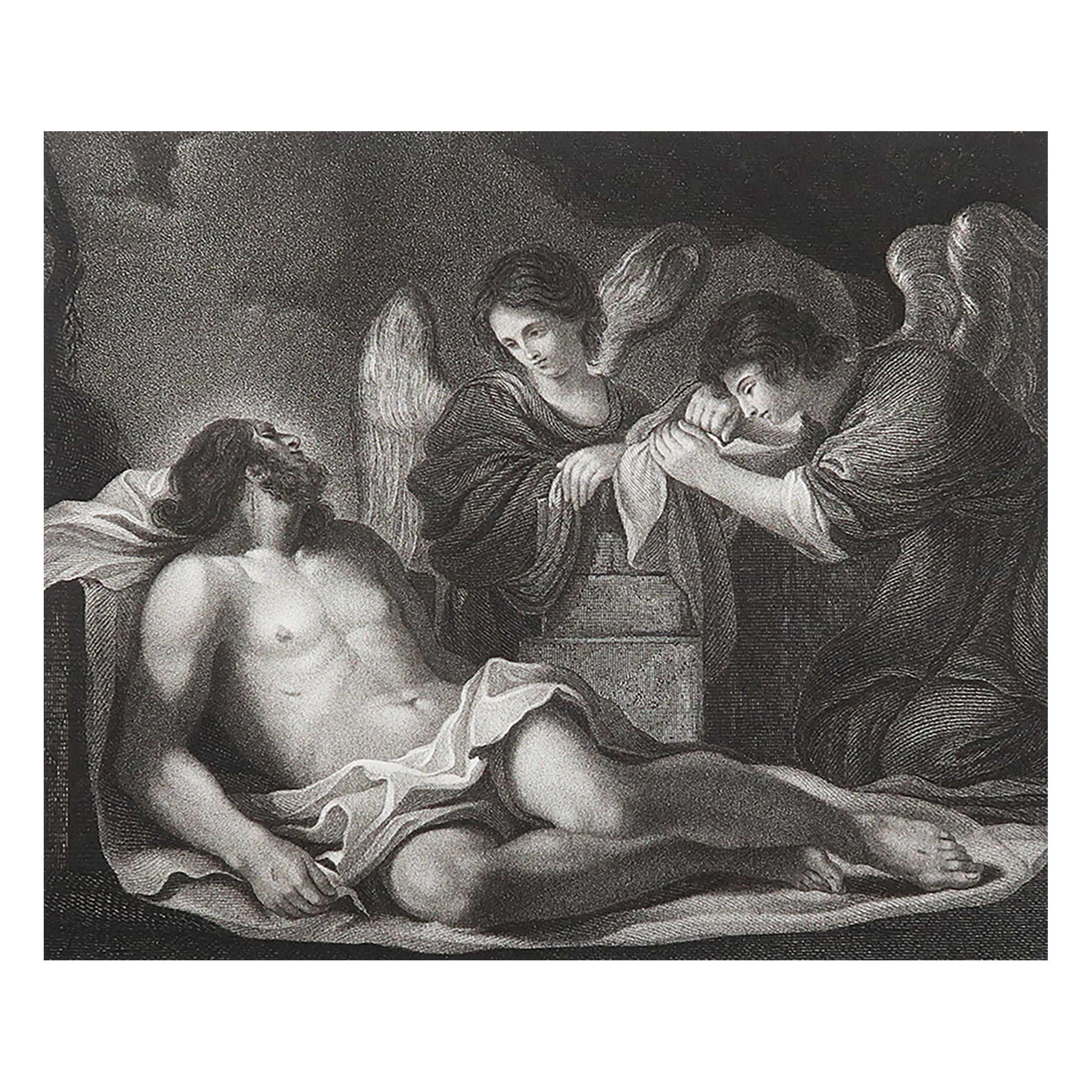 Original Antique Print of Christ In The Sepulchre After Guercino . C.1850