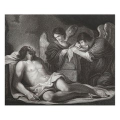 Original Antique Print of Christ In The Sepulchre After Guercino . C.1850